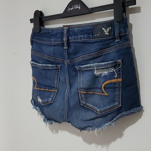 American Eagle super stretch size 0 high rise dark wash jean shorts - Picture 4 of 8